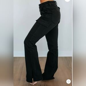 NWT The Kayley Risen Black Cargo Jeans Women Size 1X Flare Highrise